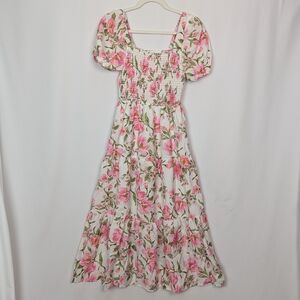 August Sky Floral Smocked Midi Dress